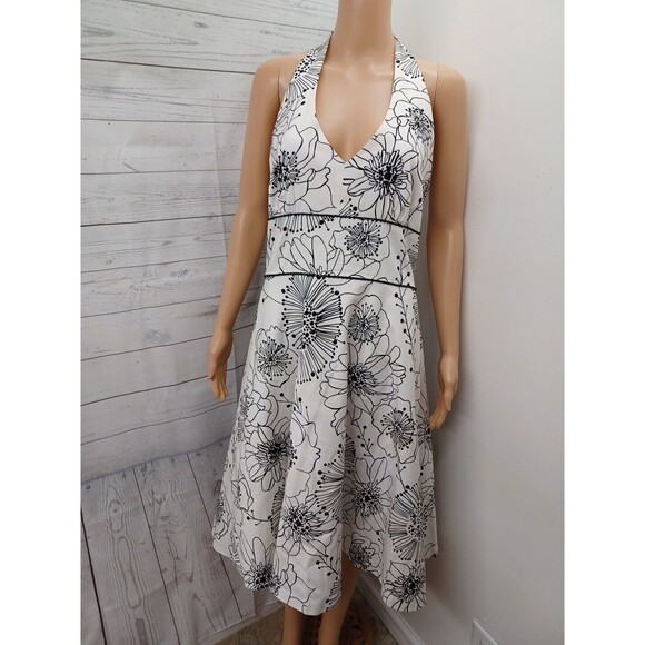 Black & White Big Floral Print Beaded Halter Dress Jessica Howard Sz 12 - Picture 1 of 6